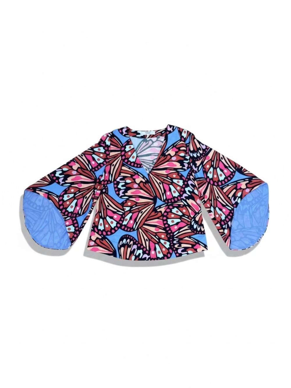 CROSBY by Mollie Burch Pink, Blue & Black Butterfly Print Top size S
